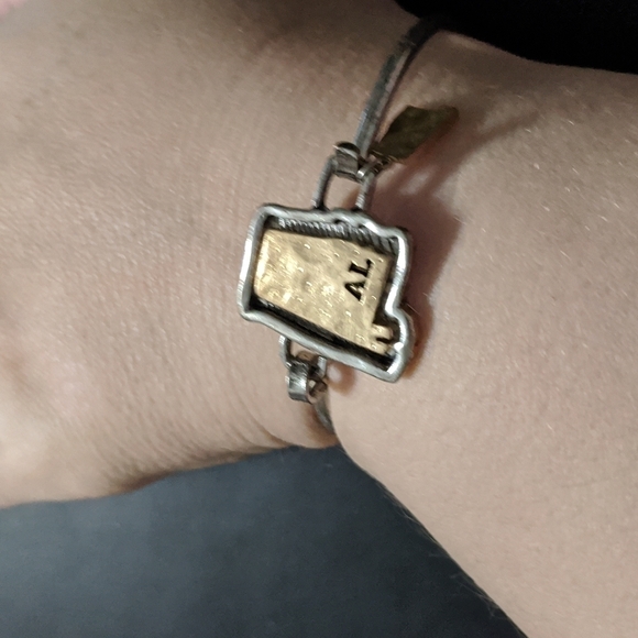 Gold Tone and Silver Tone Alabama State Outline Cuff Statement Bracelet - Picture 1 of 4